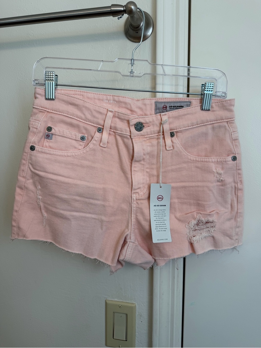 NWT AG Adriano Goldschmied Bryn Ex Boyfriend Cut Off Light Pink Denim Shorts 25 - Picture 3 of 10